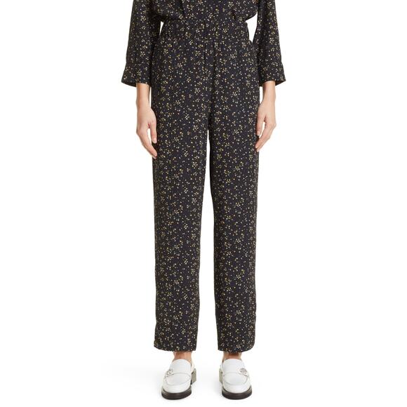 Ganni Floral Print Straight Black Viscose Leg Pants Size 36 - Picture 1 of 4